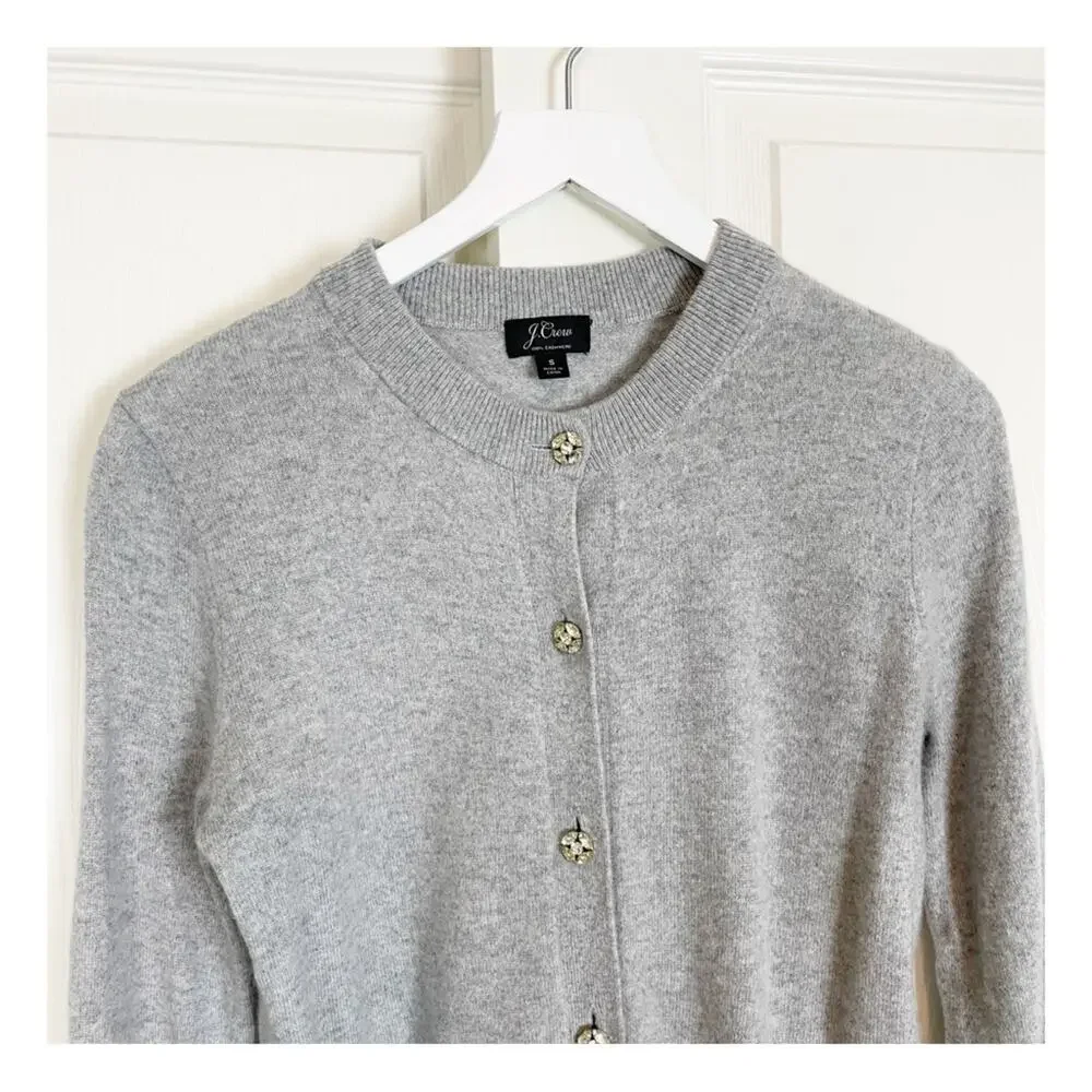 J. Crew Jewel Button 100% Cashmere Gray Cardigan - Picture 3 of 9